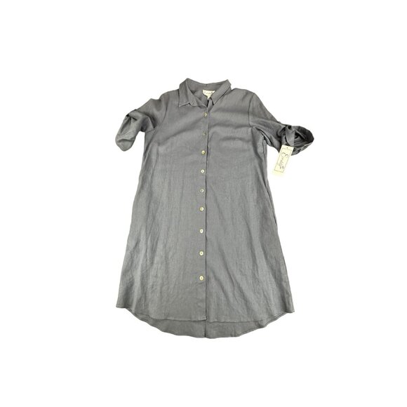 Everlily Button-Down Shirt Dress Roll-Up Sleeves Womens PL Linen Blend Pockets - Picture 8 of 12